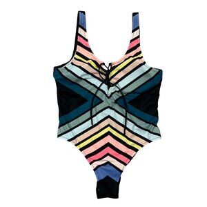 Victoria's Secret Pink Multi Chevron Lace-Up High Cut One Piece Swimsuit Size L